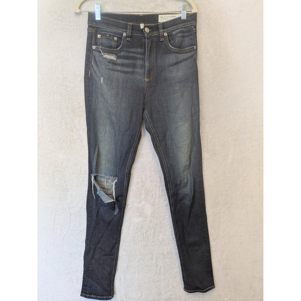 Rag & Bone Justine Skinny Women's 27 Blue Mateos High Rise Distressed Jeans